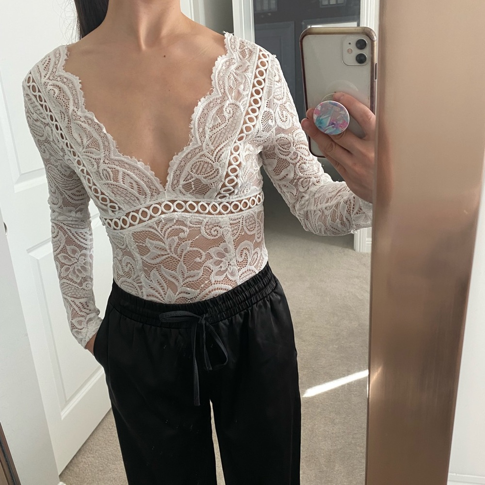 SHEIN White Lace Mesh Bodysuit